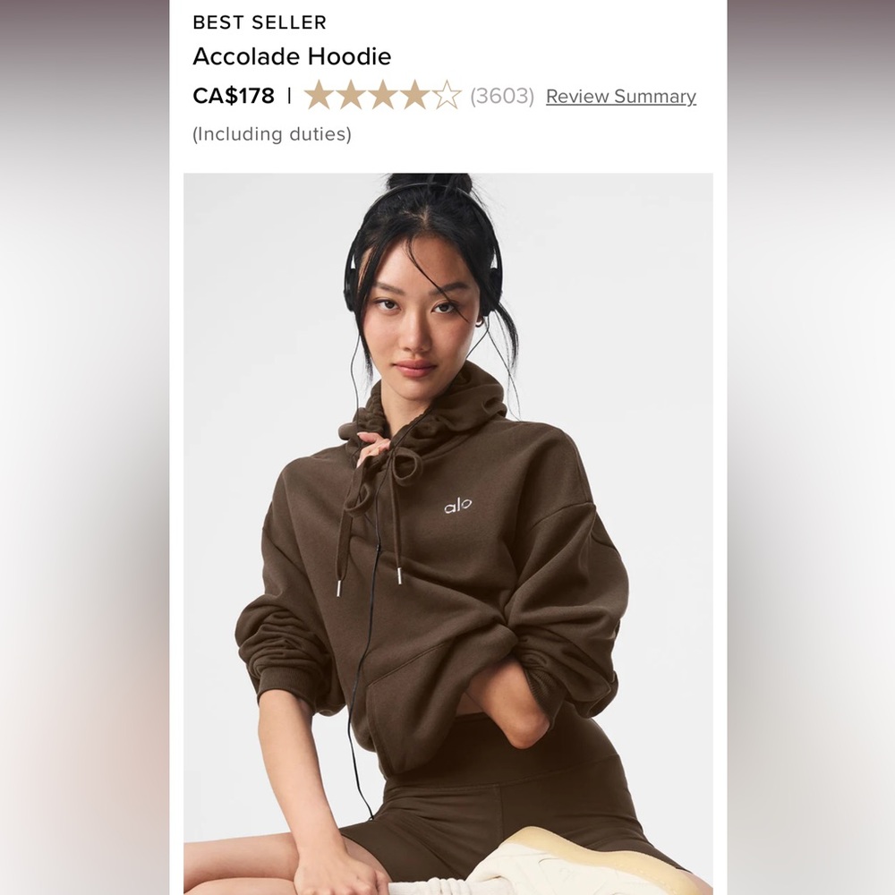 BNWT Alo Accolade Hoodie in Espresso xs